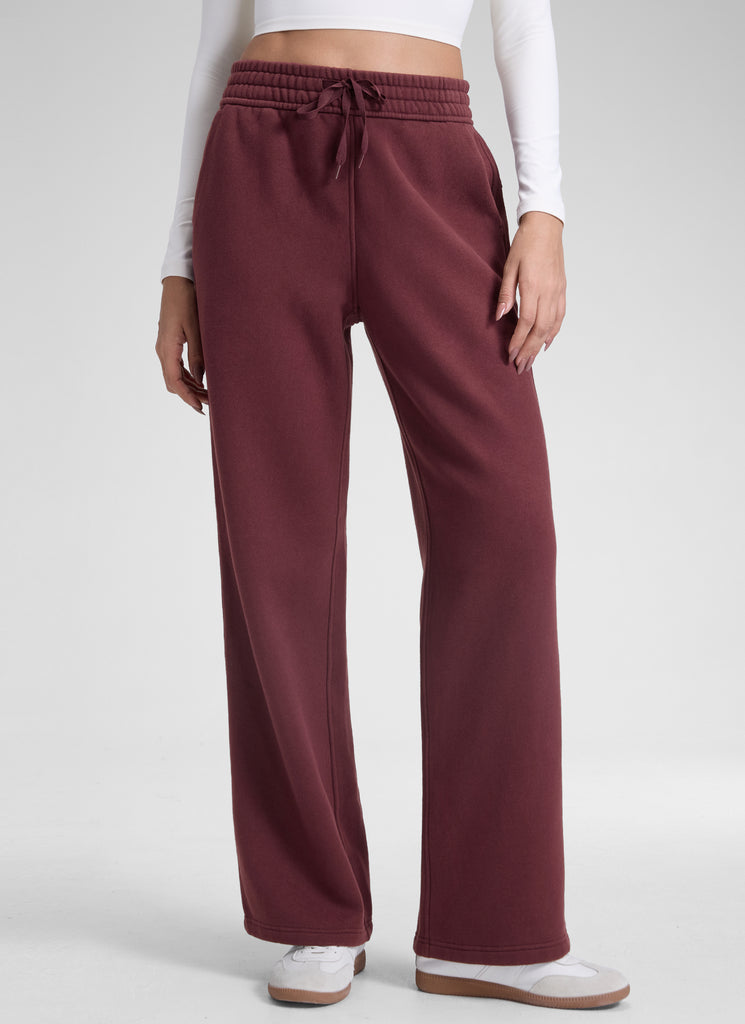 CRZ YOGA Womens Cotton Fleece Lined Straight Leg Lounge Sweatpants30'' Dark Red 2