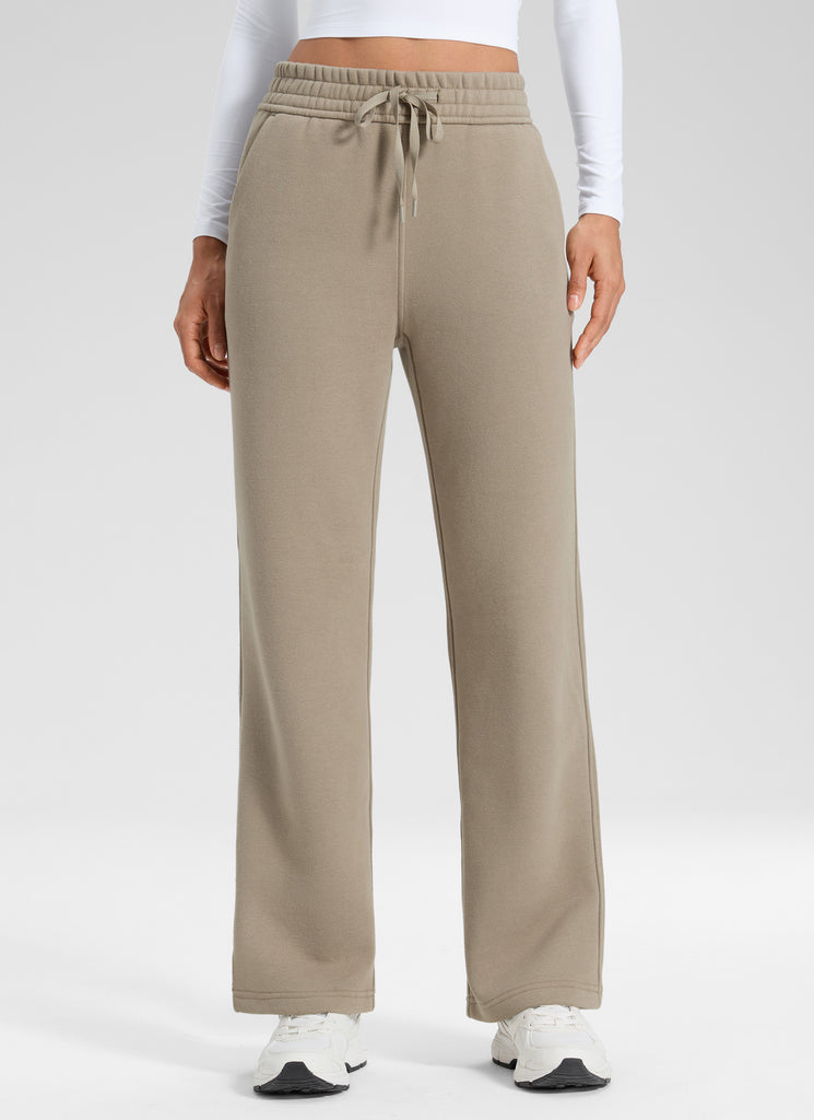 CRZ YOGA Womens Cotton Fleece Lined Straight Leg Lounge Sweatpants30'' Grey Sage