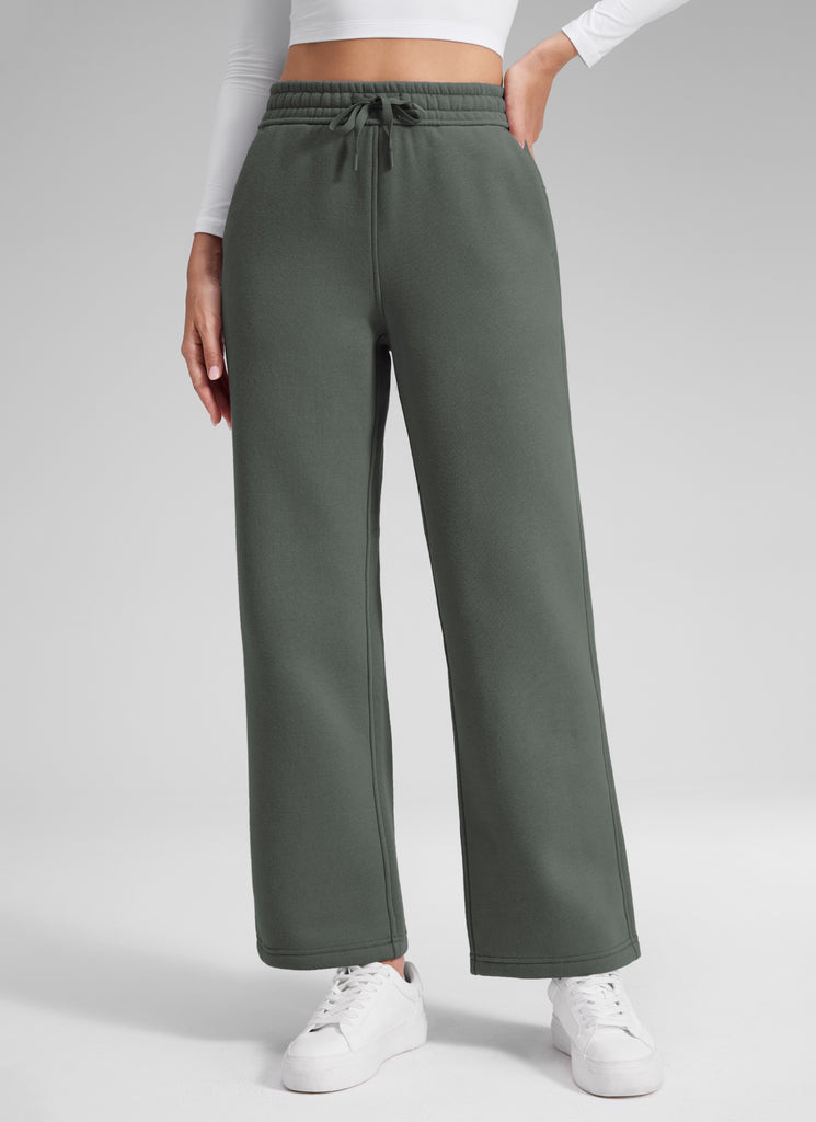 CRZ YOGA Women's Cotton Fleece Lined Casual Straight Leg Pant 28'' Milky White