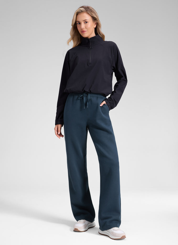 CRZ YOGA Women's Cotton Fleece Lined Casual Straight Leg Pant 32'' Milky White