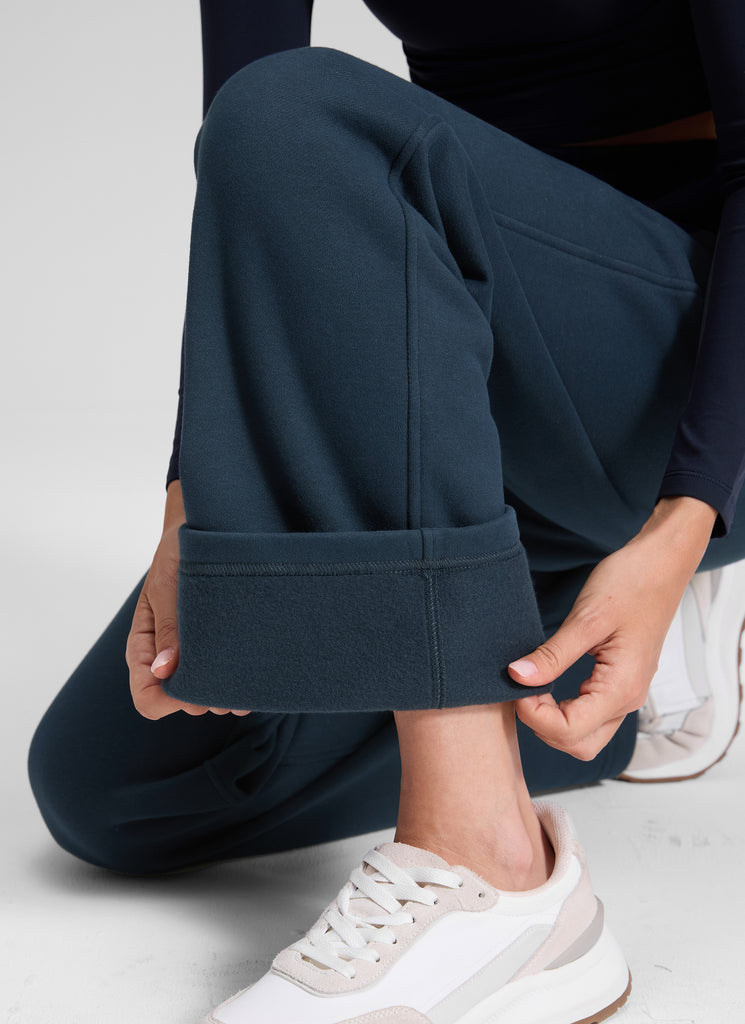 CRZ YOGA Women's Cotton Fleece Lined Casual Straight Leg Pant 32'' Dark Red 2