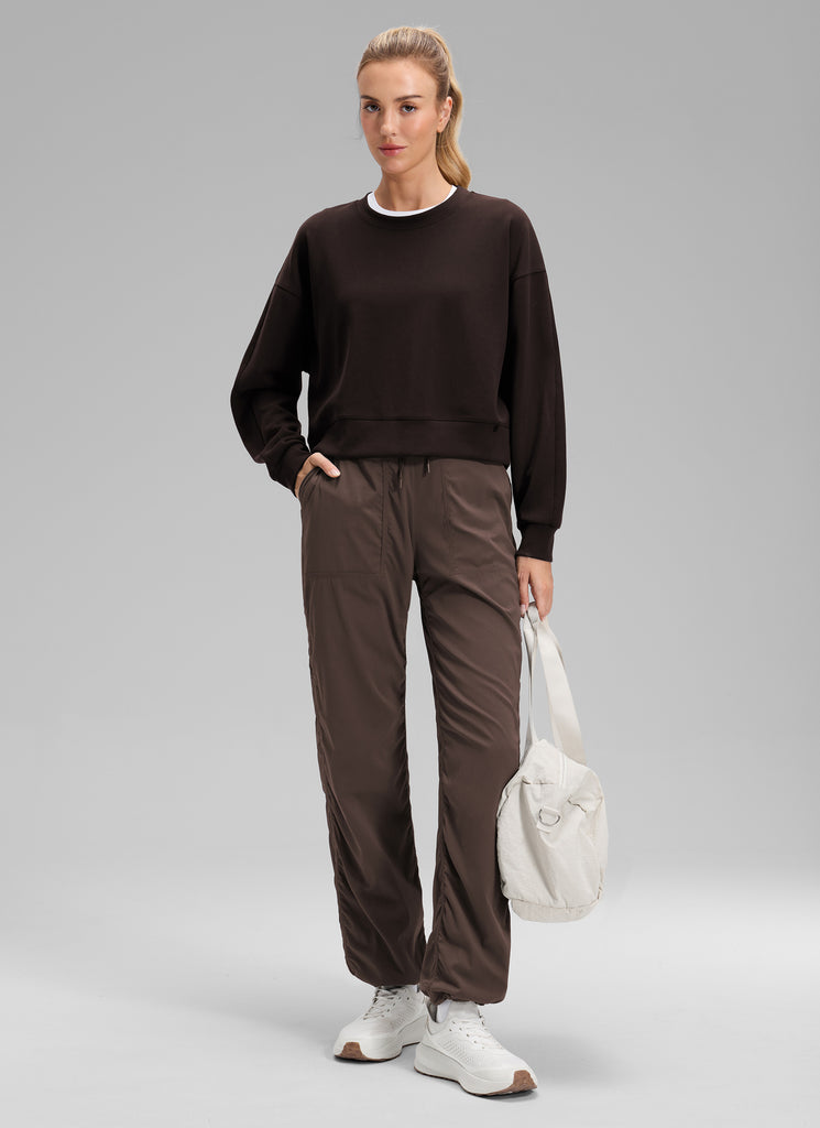 CRZ YOGA Women's Casual Mid Rise Drawstring Pocket Straight Leg Pant Ink Blue