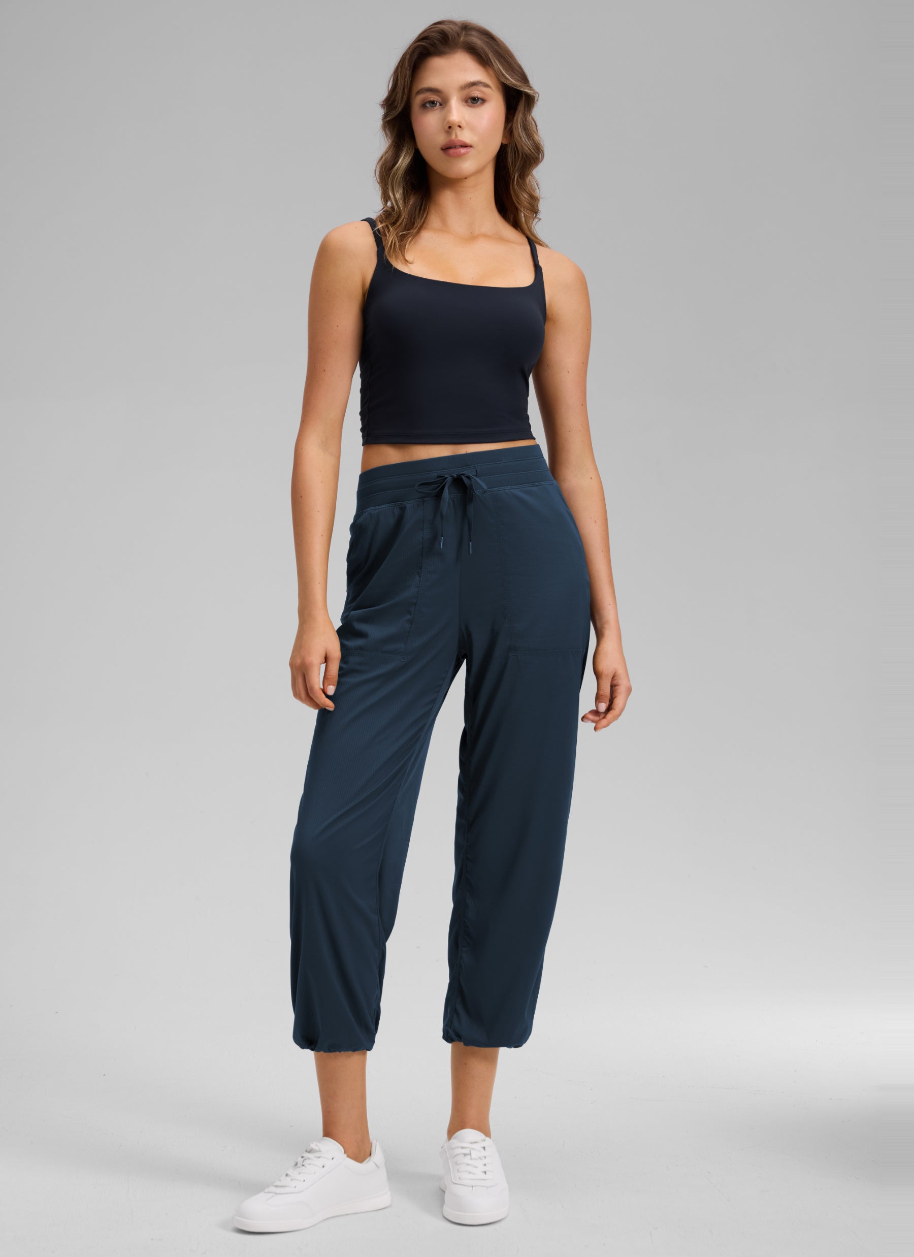 CRZ YOGA Women's Lightweight Drawstring Pocket Straight Leg Pant 24 Ink Blue