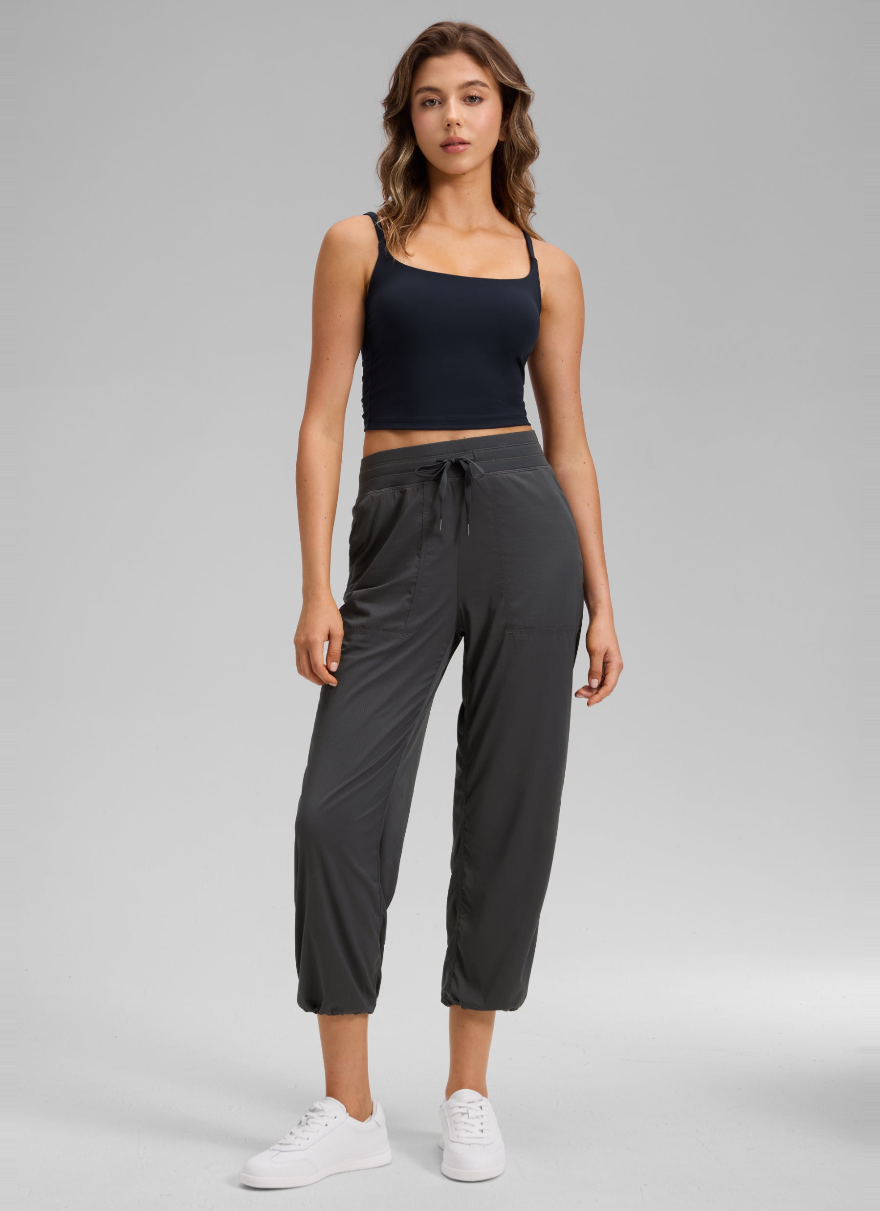 CRZ YOGA Women's Lightweight Drawstring Pocket Straight Leg Pant 24 Ink Gray