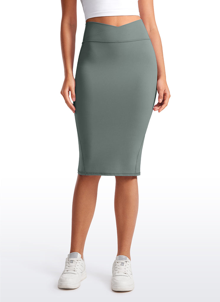 CRZ YOGA  Women's Casual High Waist Butterluxe Midi Pencil Skirts 26'' Melanite