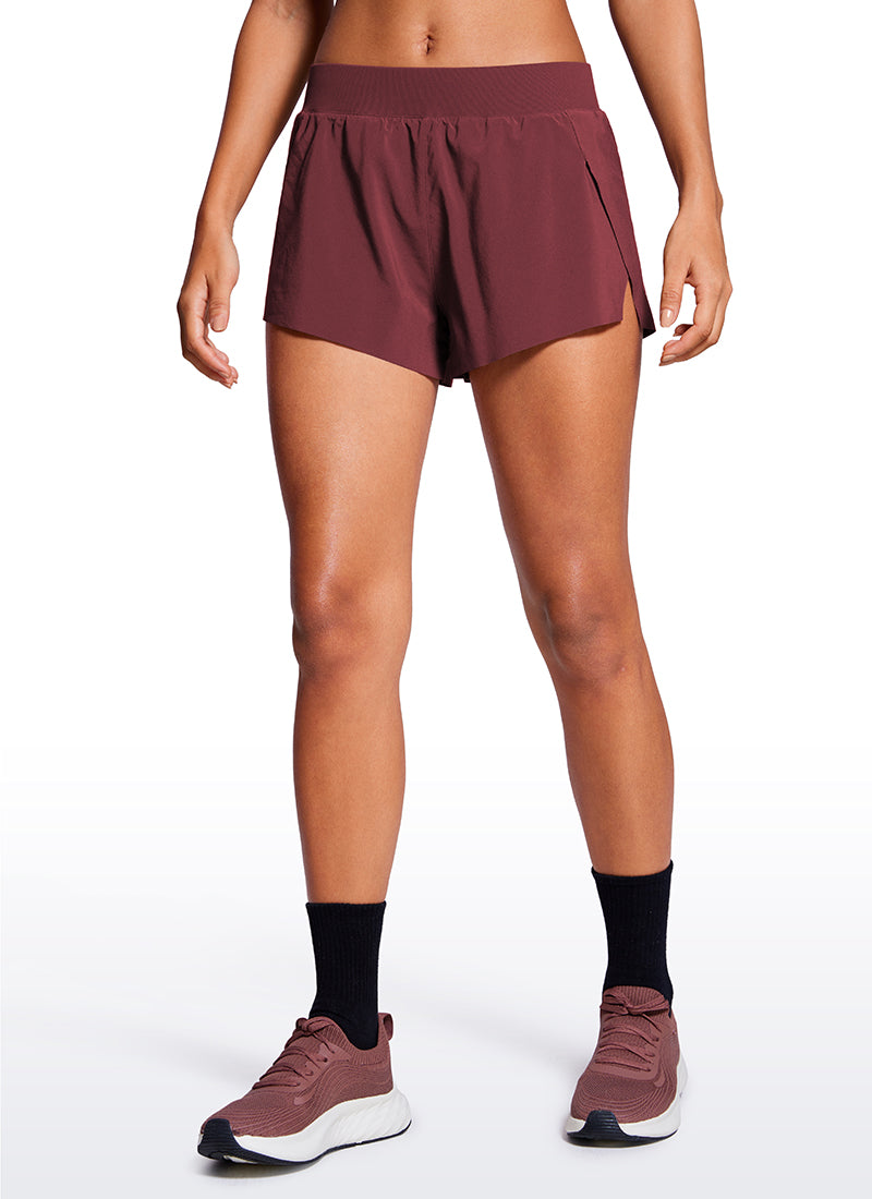 CRZ YOGA Women's Running Low Waisted V Split Mesh Lined Shorts 3'' Red Merlot