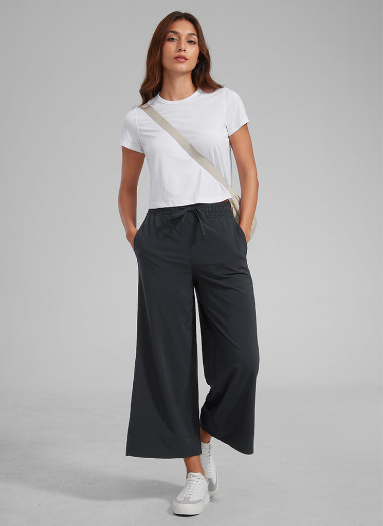 CRZ YOGA Women's  Causal High Waisted Wide Leg Pockets Pants 25'' Platinum Grey