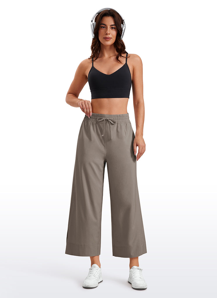 CRZ YOGA Women's  Causal High Waisted Wide Leg Pockets Pants 25'' Platinum Grey