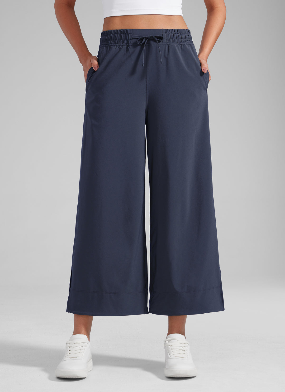 CRZ YOGA Women's  Causal High Waisted Wide Leg Pockets Pants 25'' Navy @model_info:J