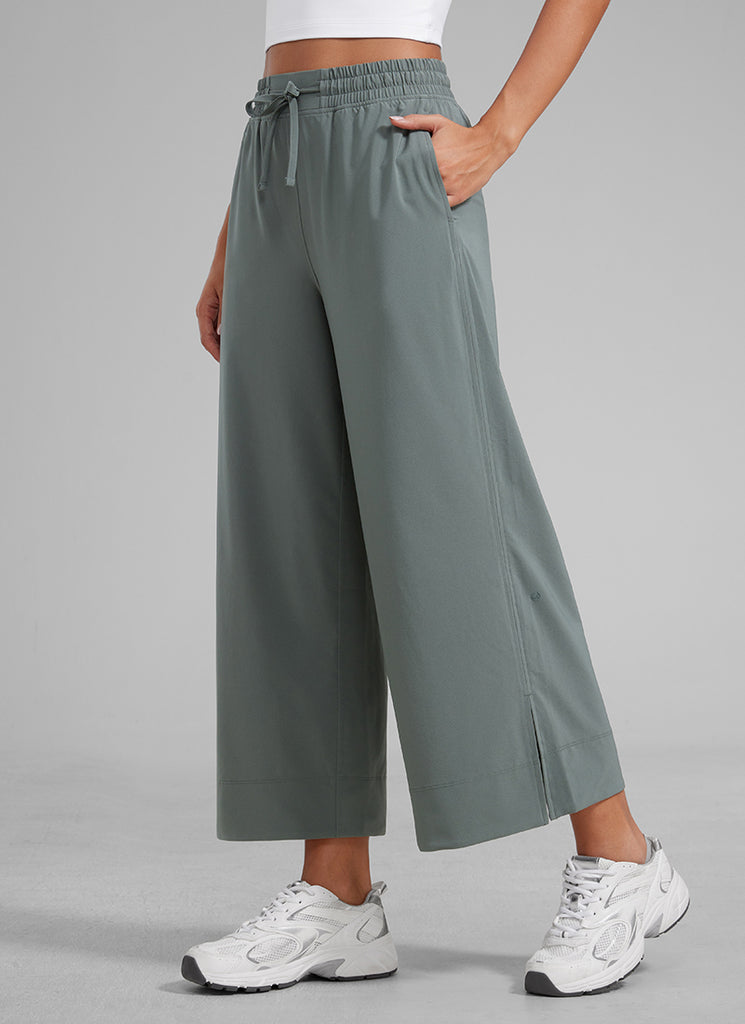 CRZ YOGA Women's  Causal High Waisted Wide Leg Pockets Pants 25'' Graphite Grey