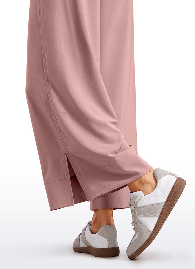 CRZ YOGA Women's  Causal High Waisted Wide Leg Pockets Pants 25'' True Navy