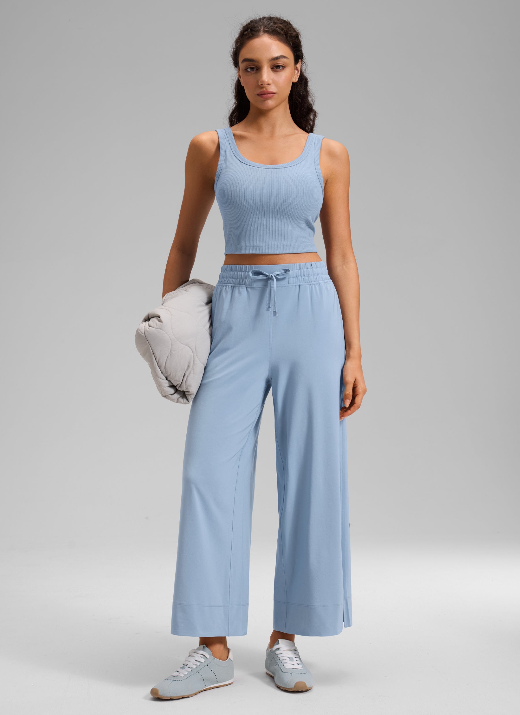 CRZ YOGA Women's  Causal High Waisted Wide Leg Pockets Pants 25'' The Breeze Blue @model_info:A