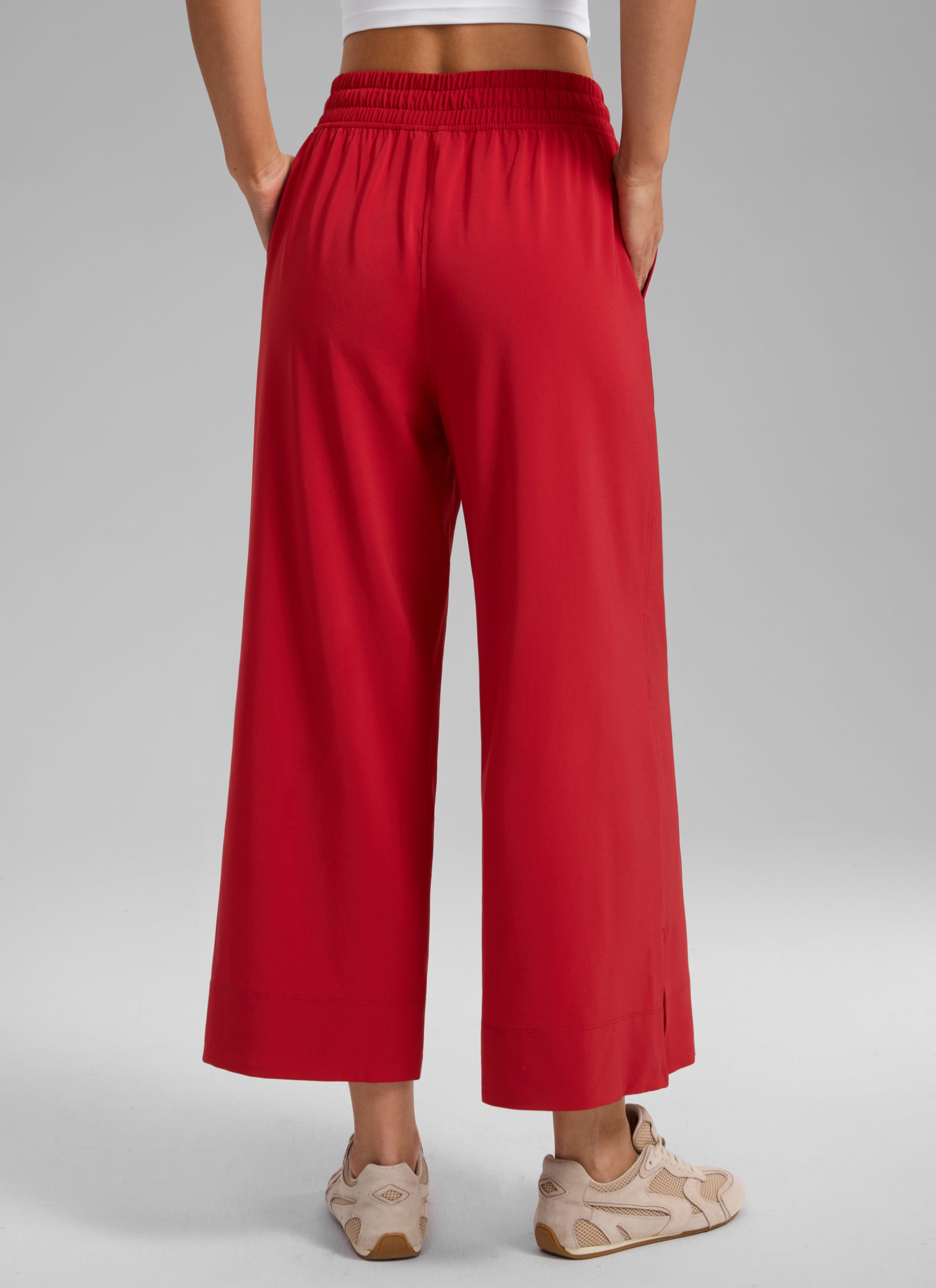 CRZ YOGA Women's  Causal High Waisted Wide Leg Pockets Pants 25'' Ruby Red @model_info:G