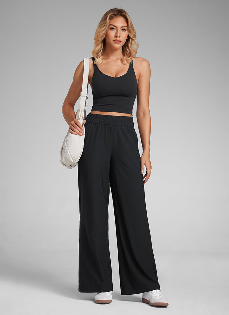 CRZ YOGA Women's Casual High Rise Wide Leg Pants with Pockets 30'' Black