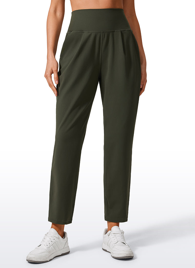 CRZ YOGA Butterlift Women's Casual High Rise Pleated Pants 27'' Olive Green