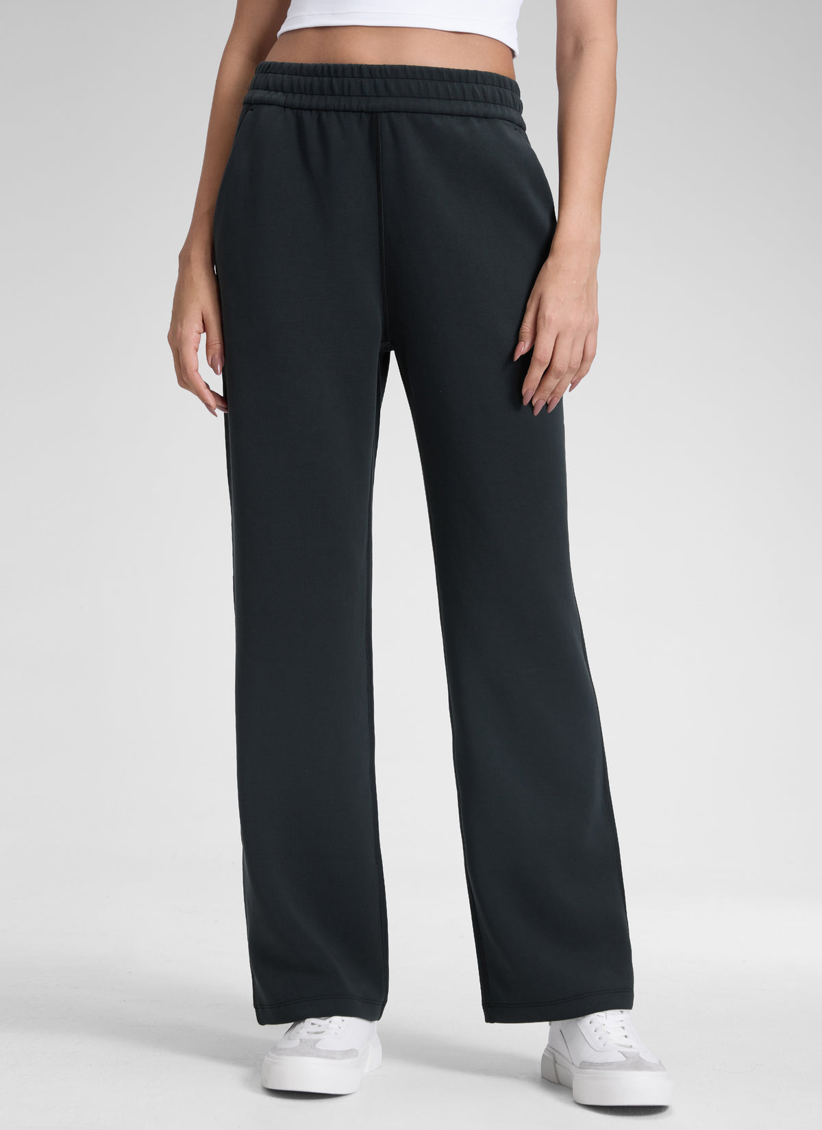 CRZ YOGA Women's SoftAura High Rise Wide Leg Pants with Pockets 31'' Black @model_info:J