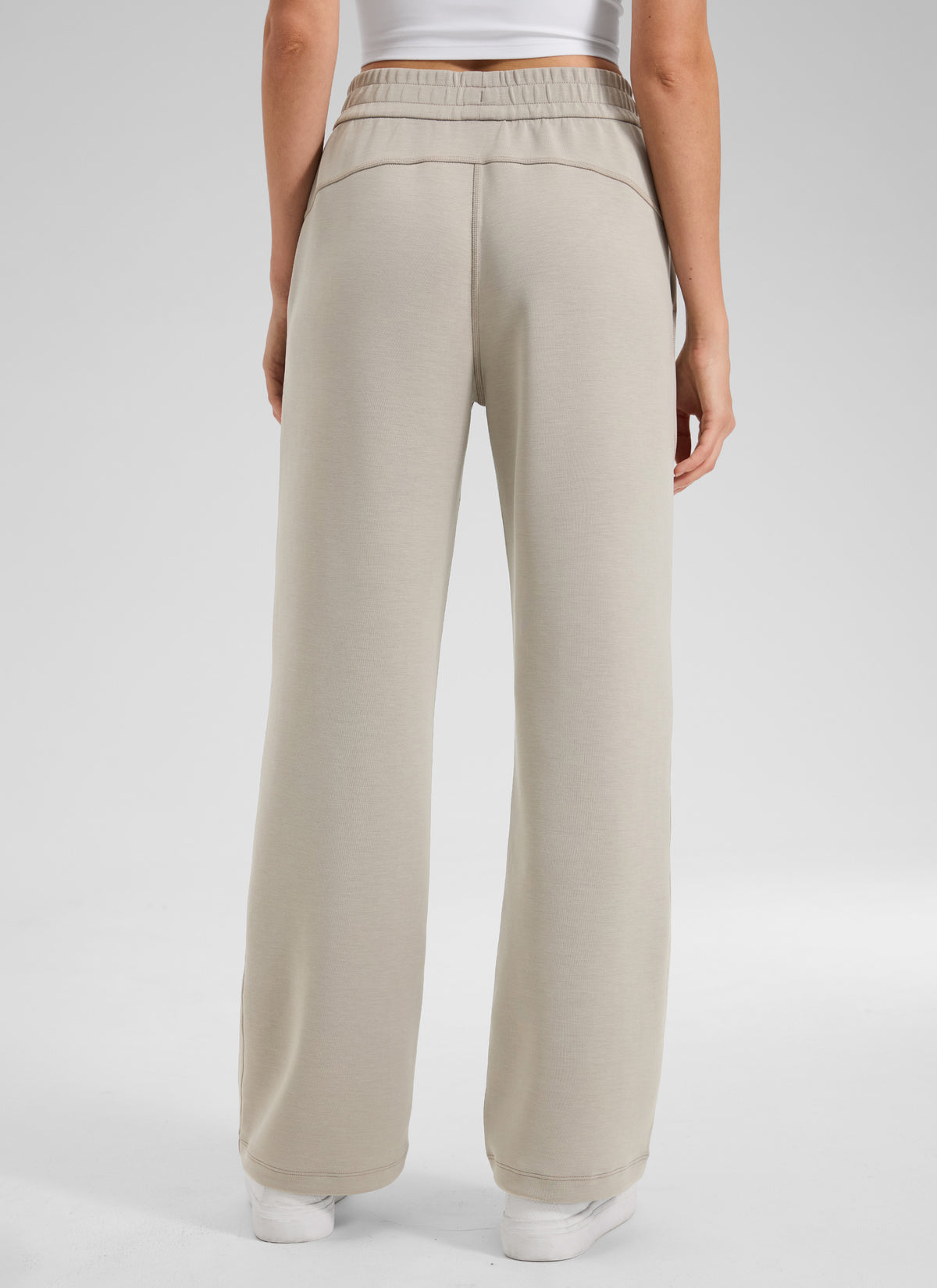 CRZ YOGA Women's SoftAura High Rise Wide Leg Pants with Pockets 31'' Stone @model_info:Kerr