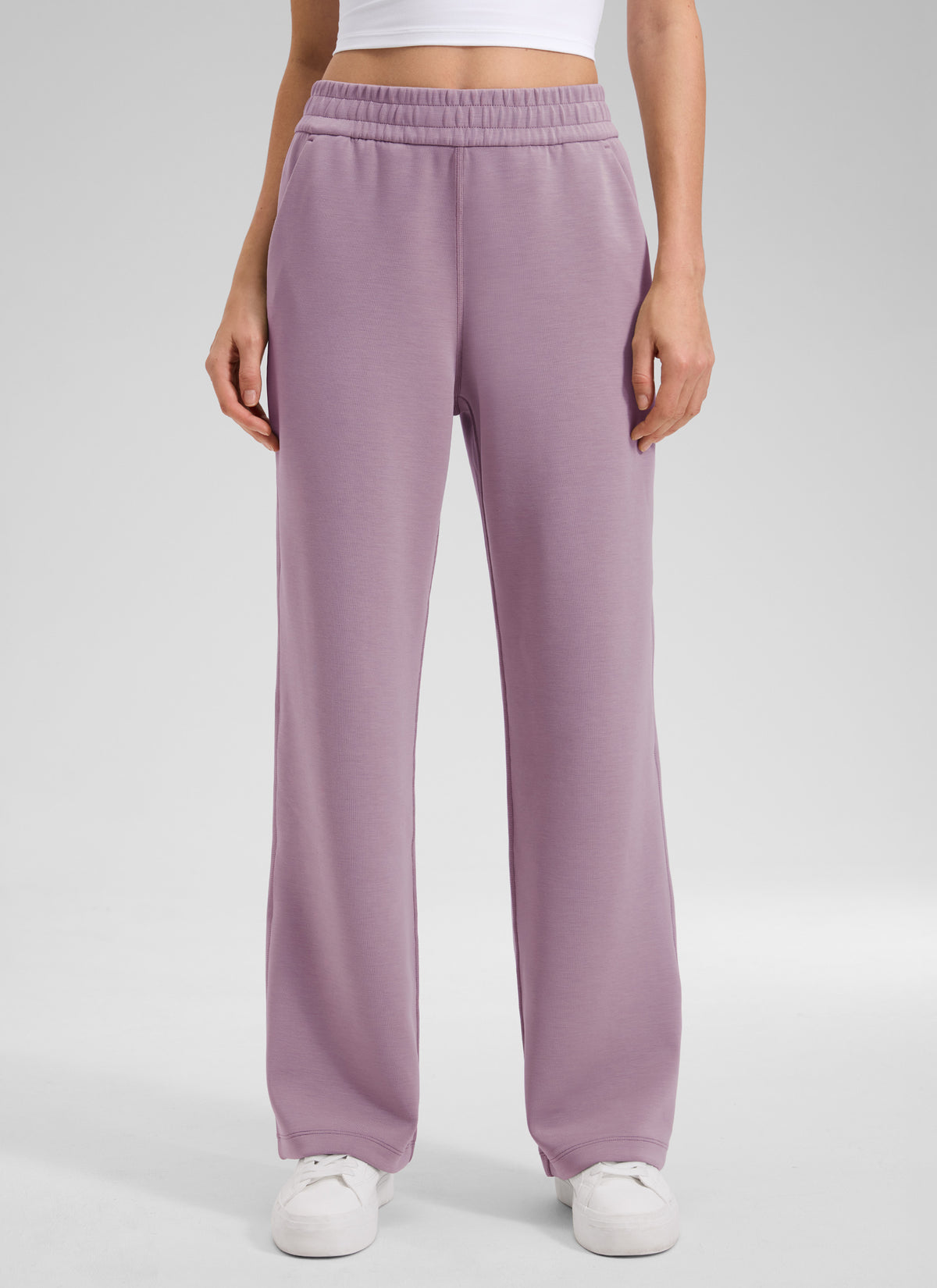 CRZ YOGA Women's SoftAura High Rise Wide Leg Pants with Pockets 31'' Light Lavender @model_info:Kerr