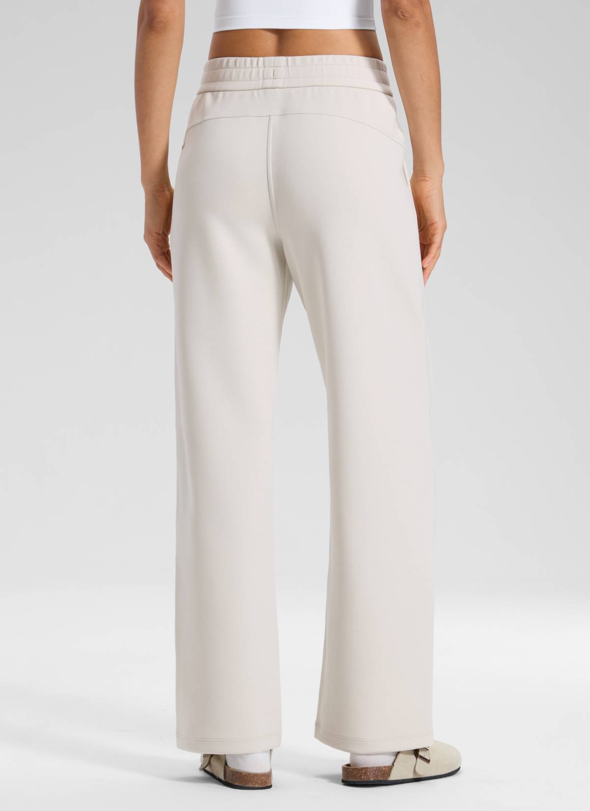 CRZ YOGA Women's SoftAura High Rise Wide Leg Pants with Pockets 31'' Milky White @model_info:Larissa