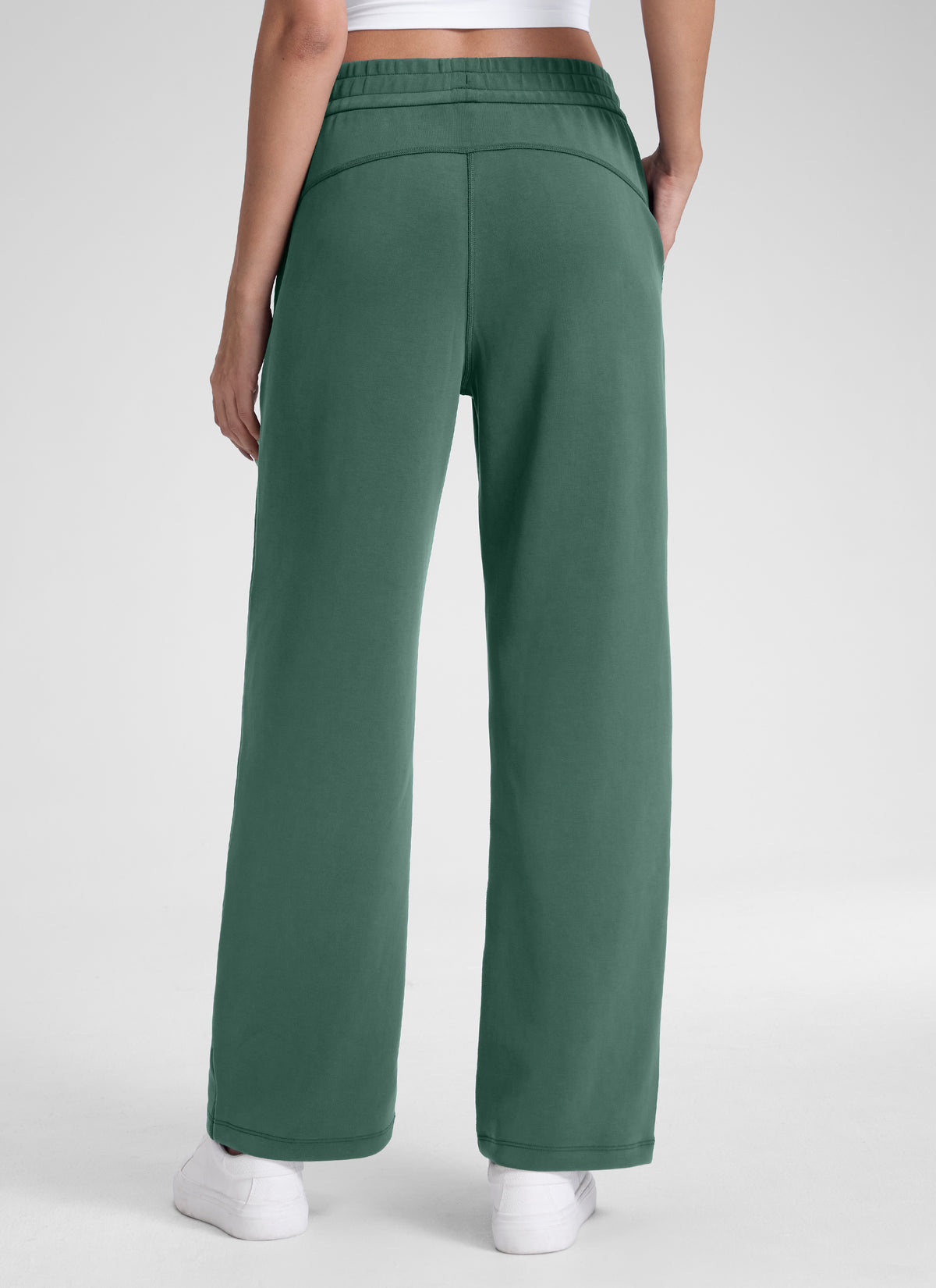 CRZ YOGA Women's SoftAura High Rise Wide Leg Pants with Pockets 31'' Dark Forest Green @model_info:J