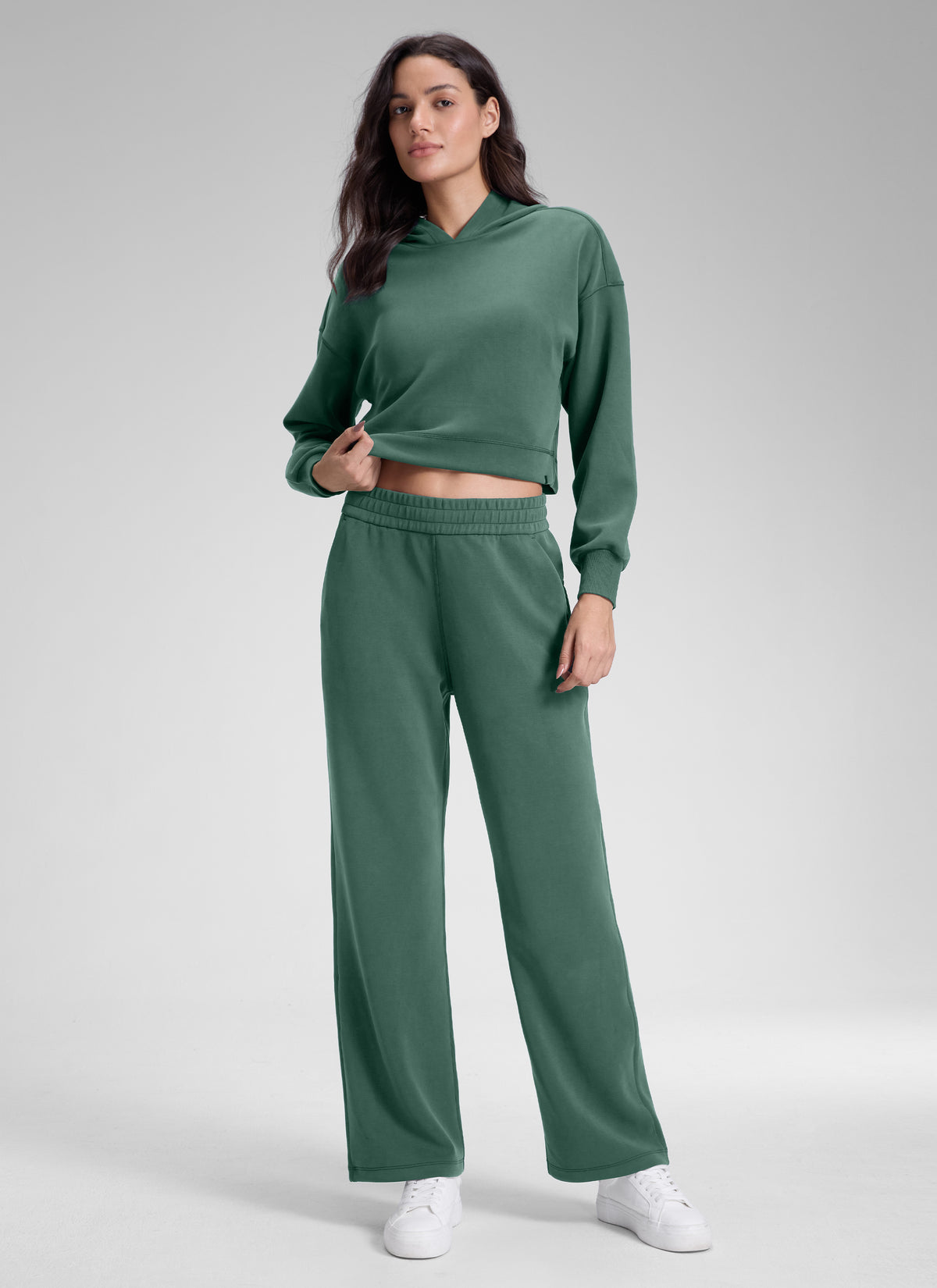 CRZ YOGA Women's SoftAura High Rise Wide Leg Pants with Pockets 31'' Dark Forest Green @model_info:J
