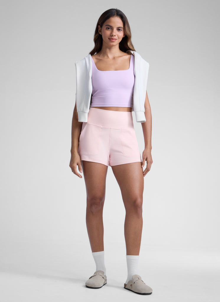 CRZ YOGA Women Butterlift High Waisted Shorts with Pockets Linerless Aurora Red