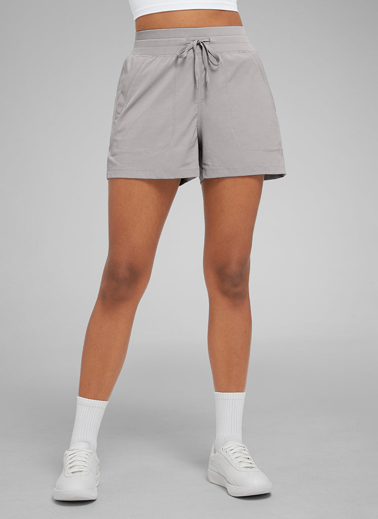 CRZ YOGA Women's Casual High Rise Drawstring Pocketed Shorts 3.5" Dark Chrome