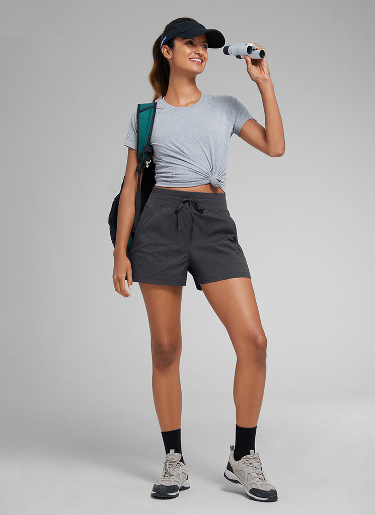 CRZ YOGA Women's Casual High Rise Drawstring Pocketed Shorts 3.5" Ink Gray