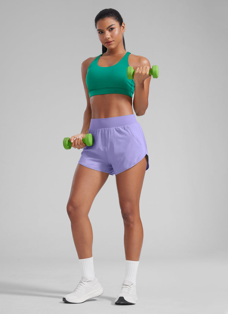 CRZYOGA Women's High Waisted Dolphin Shorts 3” With Zipper Pockets Liner White