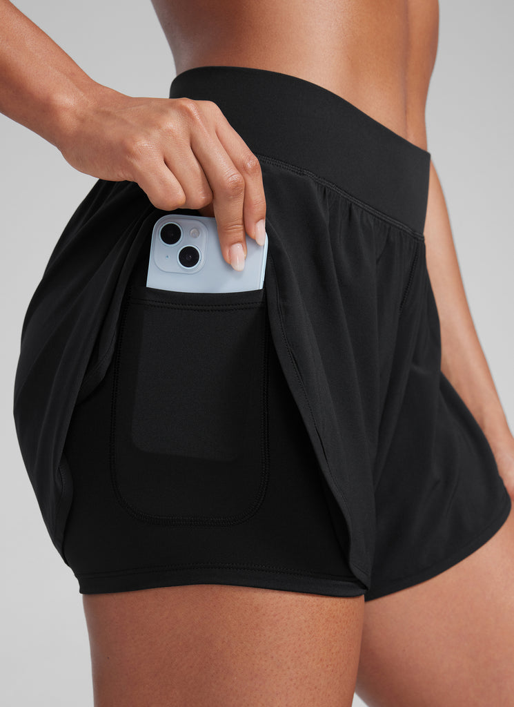 CRZ YOGA Women High-Rise 2 in 1 Shorts 3" with Pocket for Workout Black