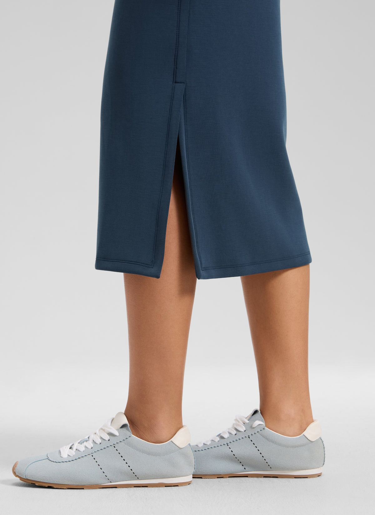 CRZ YOGA Women's SoftAura Midi Pencil Skirts High Waisted Drawstring Ink Blue @model_info:L