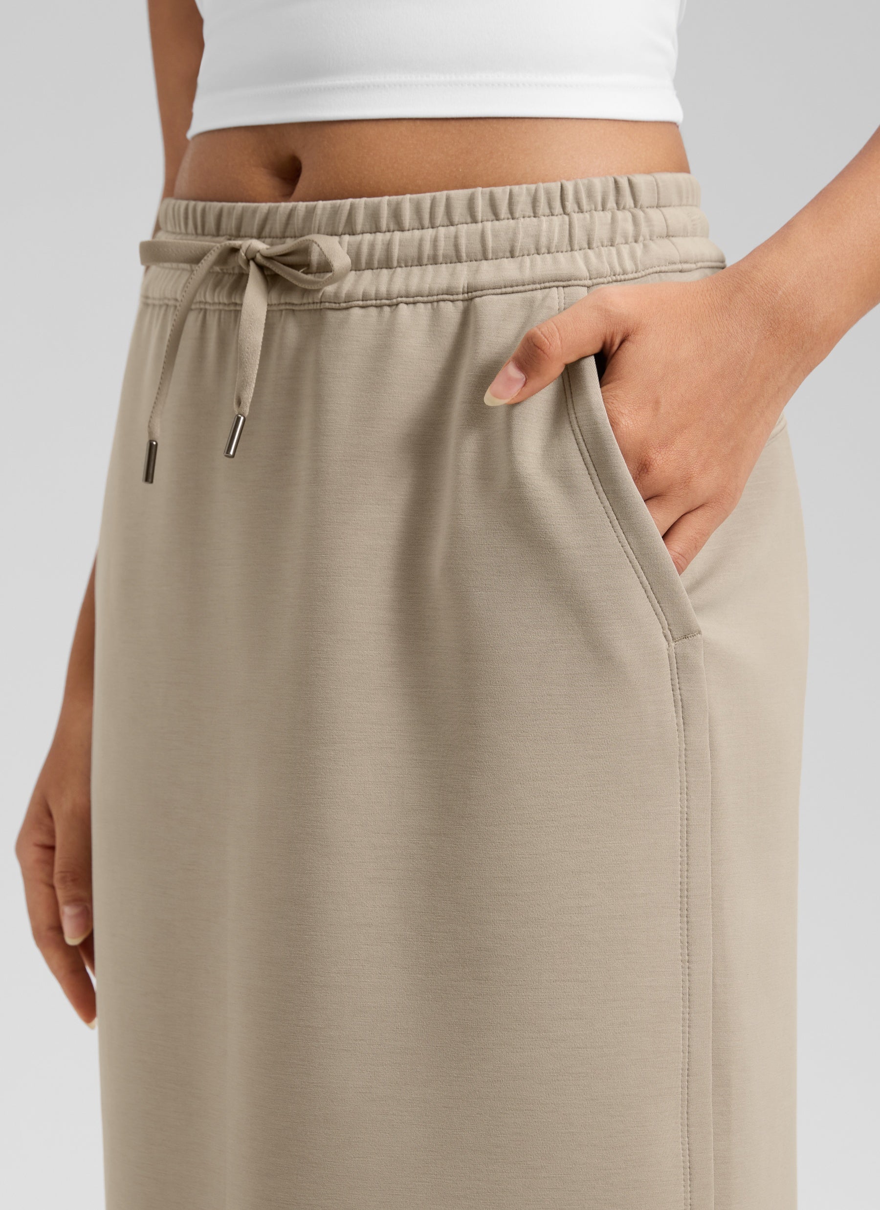 CRZ YOGA Women's SoftAura Midi Pencil Skirts High Waisted Drawstring Oak @model_info:L