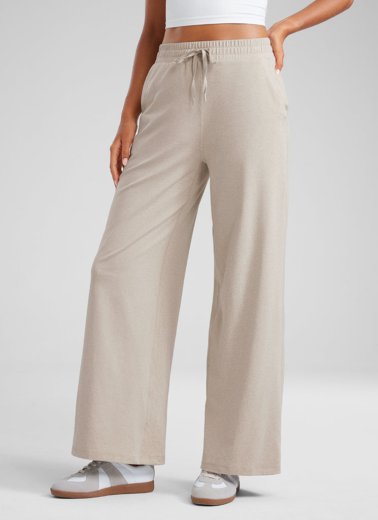 CRZ YOGA Cloud Jersey Wide Leg Sweatpants Women 30” with Pockets Mojave Tan