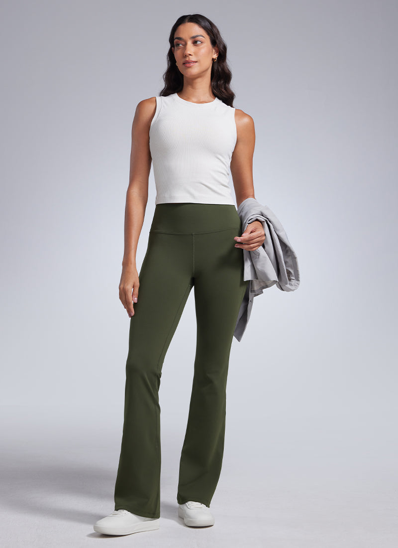 CRZ YOGA Women Butterbreeze High Waist Flare Pants 32'' Wide Leg Olive Green