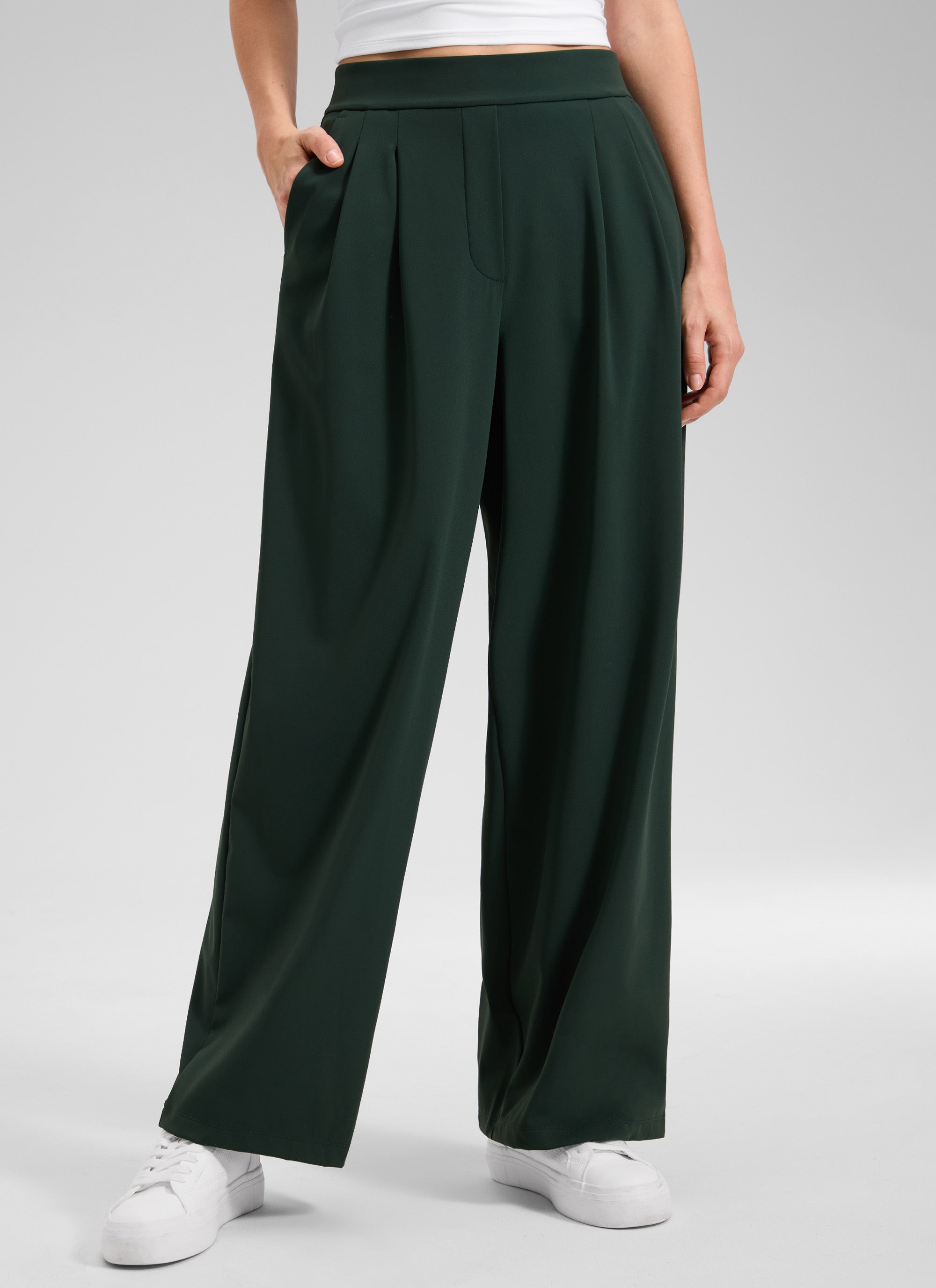 CRZ YOGA Women's Business High Rise Drawstring Pocket Wide Leg Pant Legend Green