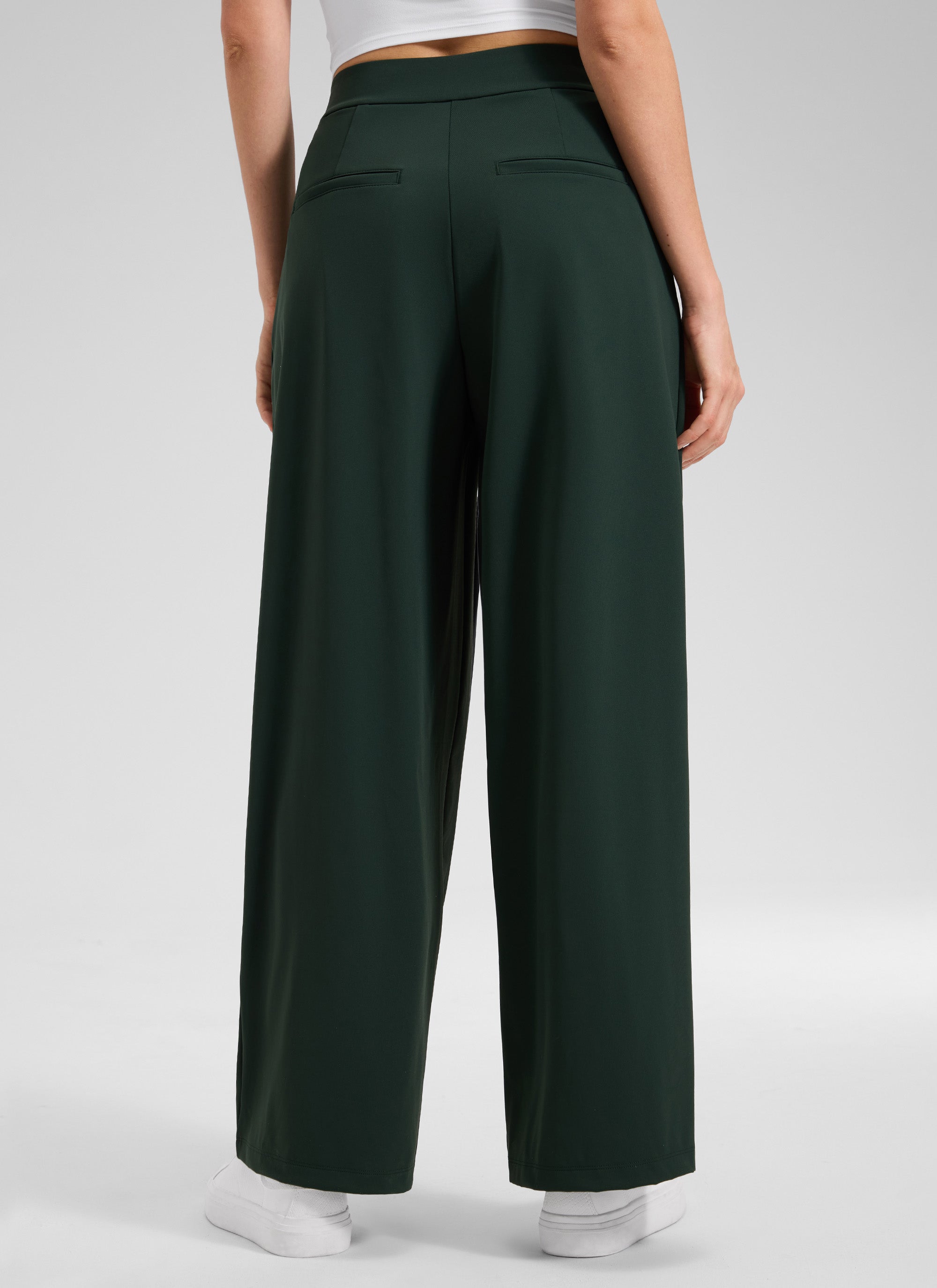 CRZ YOGA Women's Business High Rise Drawstring Pocket Wide Leg Pant Legend Green