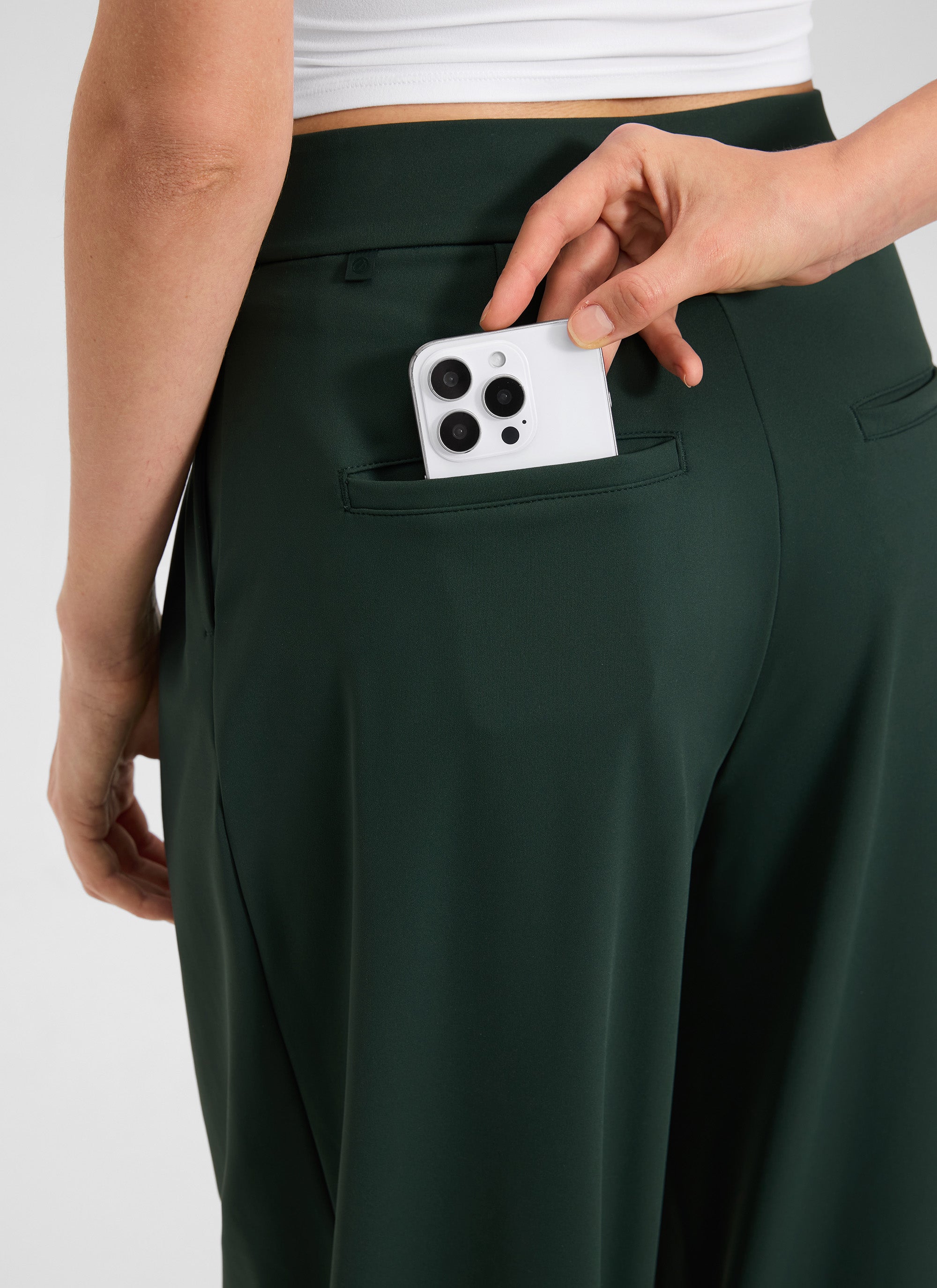 CRZ YOGA Women's Business High Rise Drawstring Pocket Wide Leg Pant Legend Green