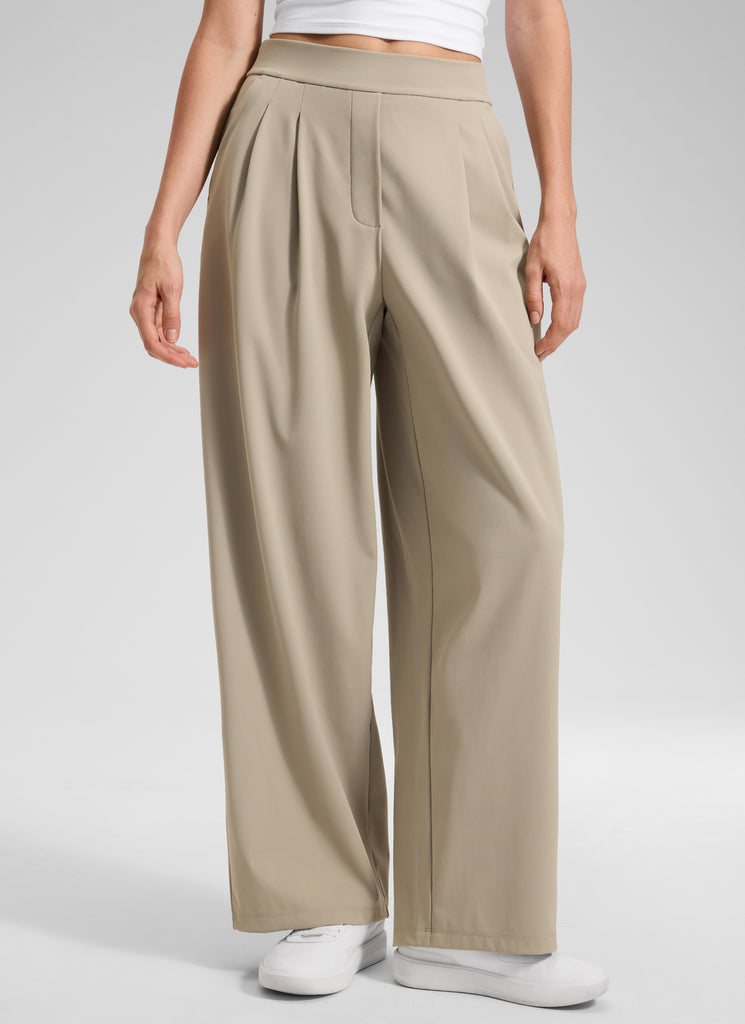 CRZ YOGA Women's Business High Rise Drawstring Pocket Wide Leg Pant Oak