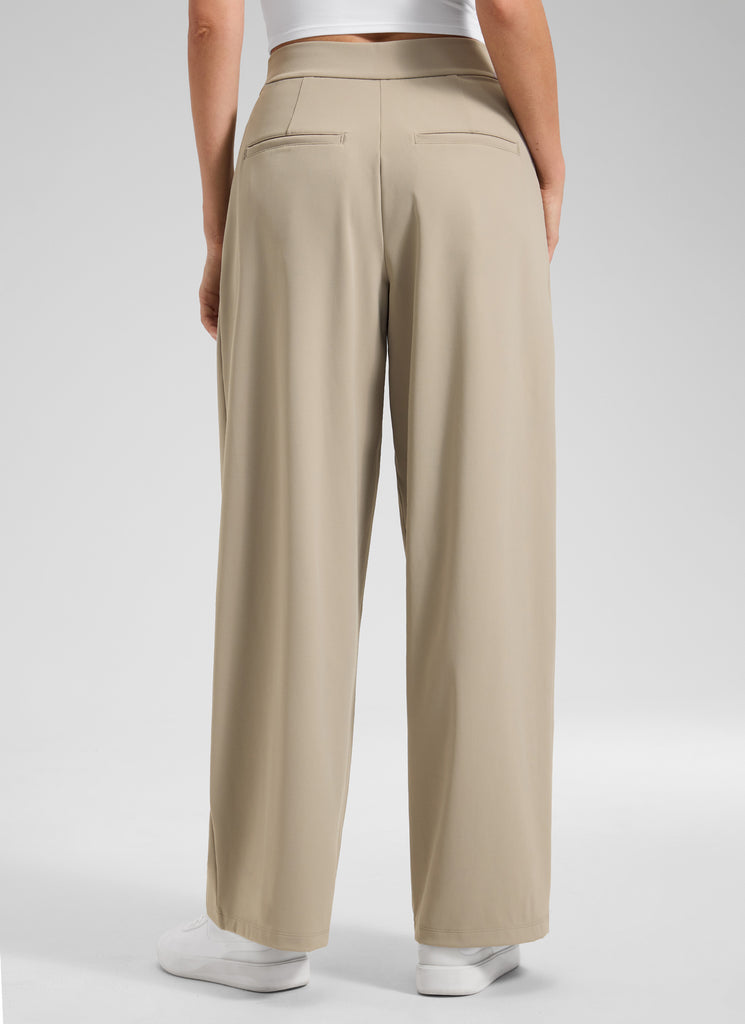 CRZ YOGA Women's Business High Rise Drawstring Pocket Wide Leg Pant Oak