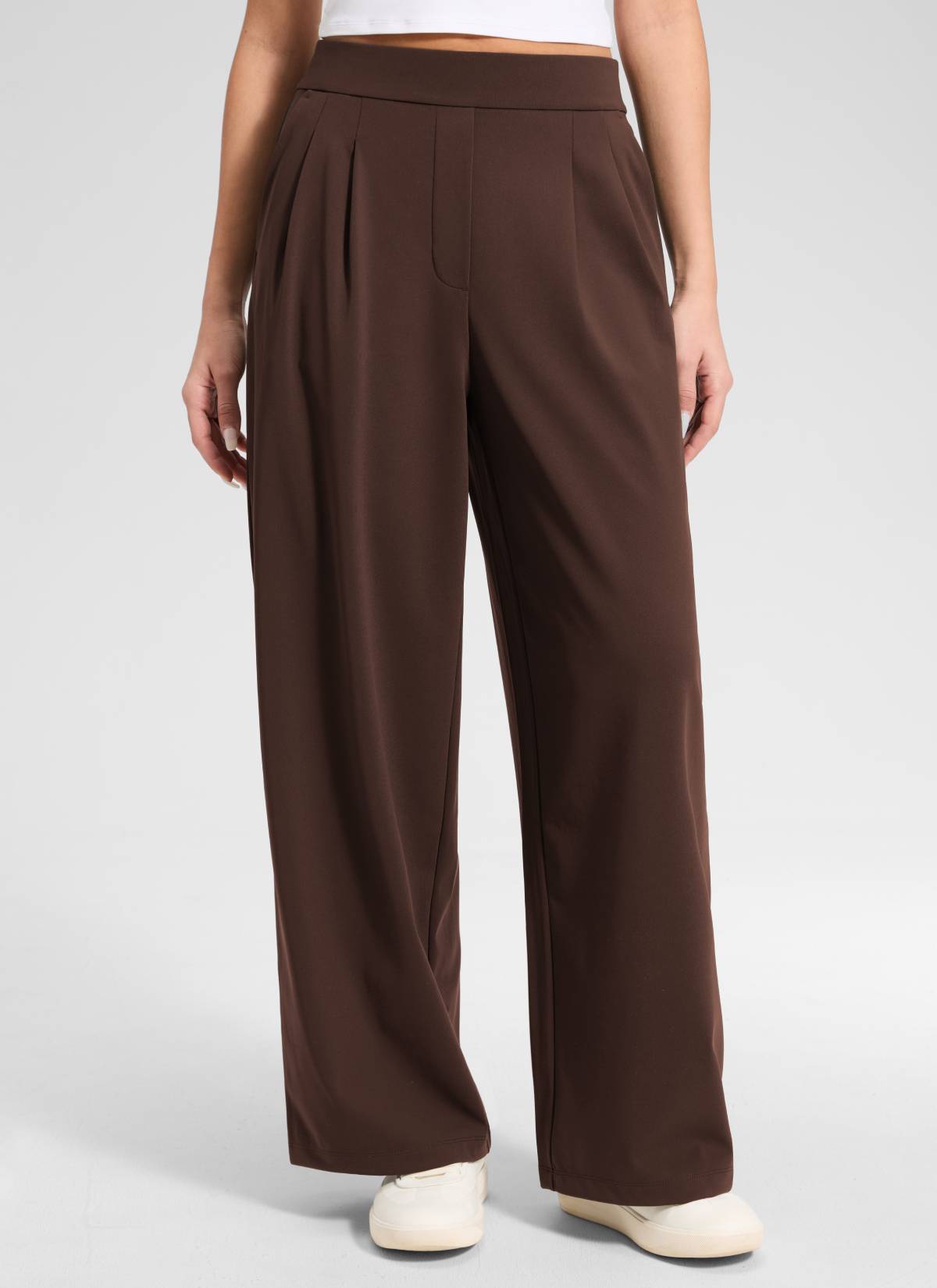 CRZ YOGA Women's Business High Rise Drawstring Pocket Wide Leg Pant Lava Brown @model_info:Anano