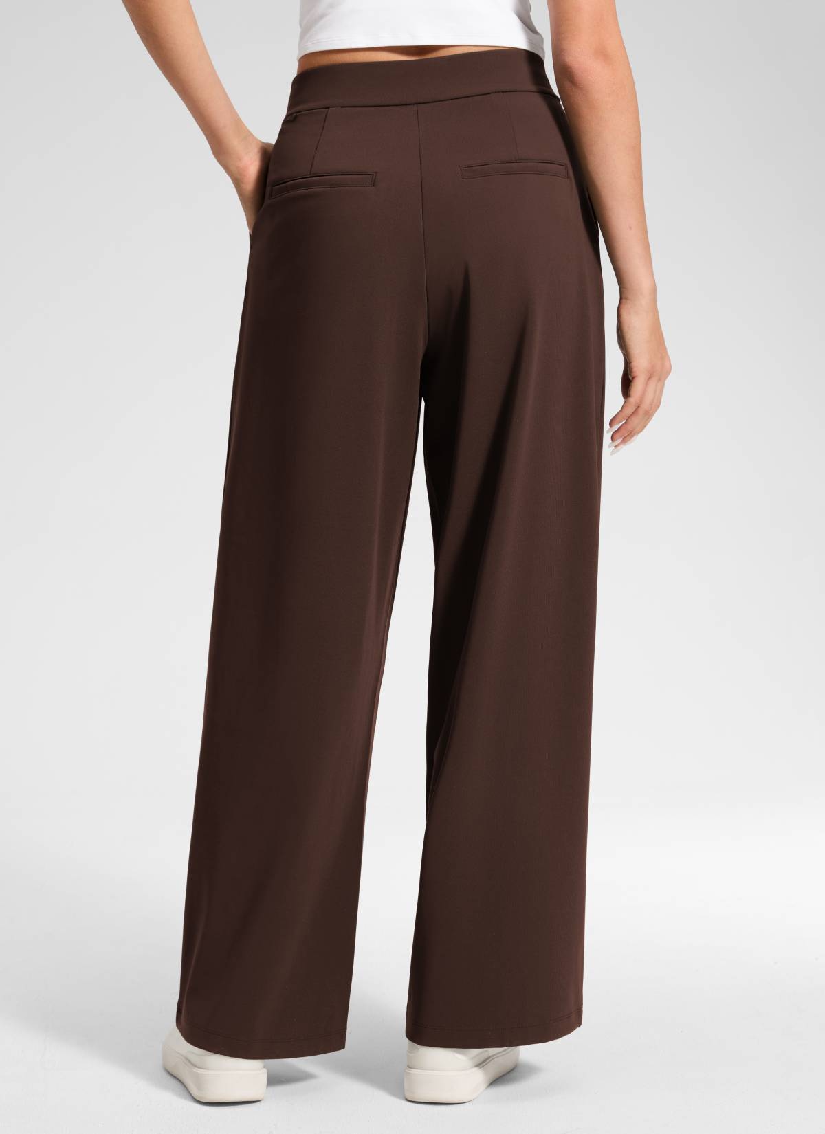 CRZ YOGA Women's Business High Rise Drawstring Pocket Wide Leg Pant Lava Brown @model_info:Anano