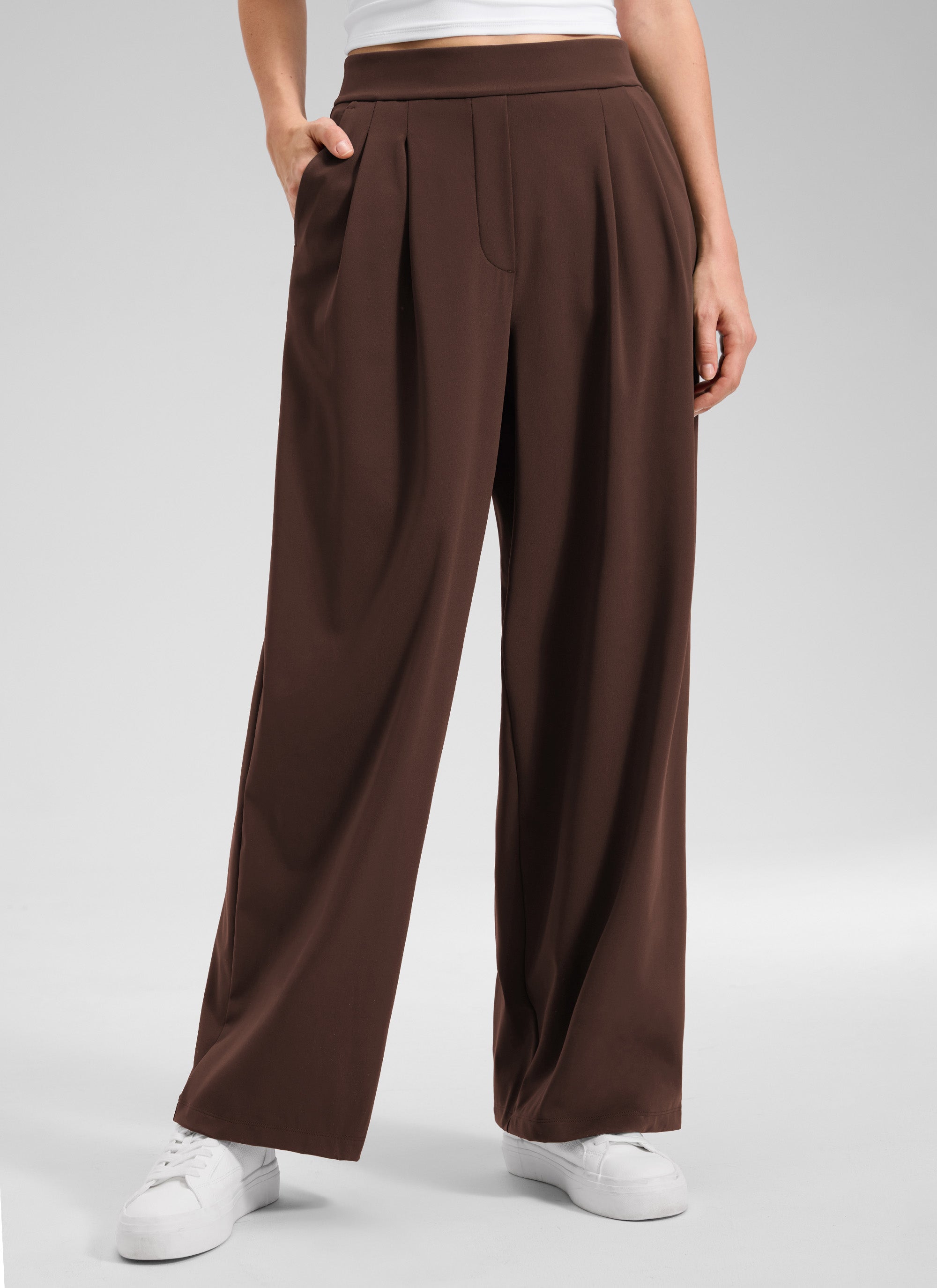 CRZ YOGA Women's Business High Rise Drawstring Pocket Wide Leg Pant Lava Brown