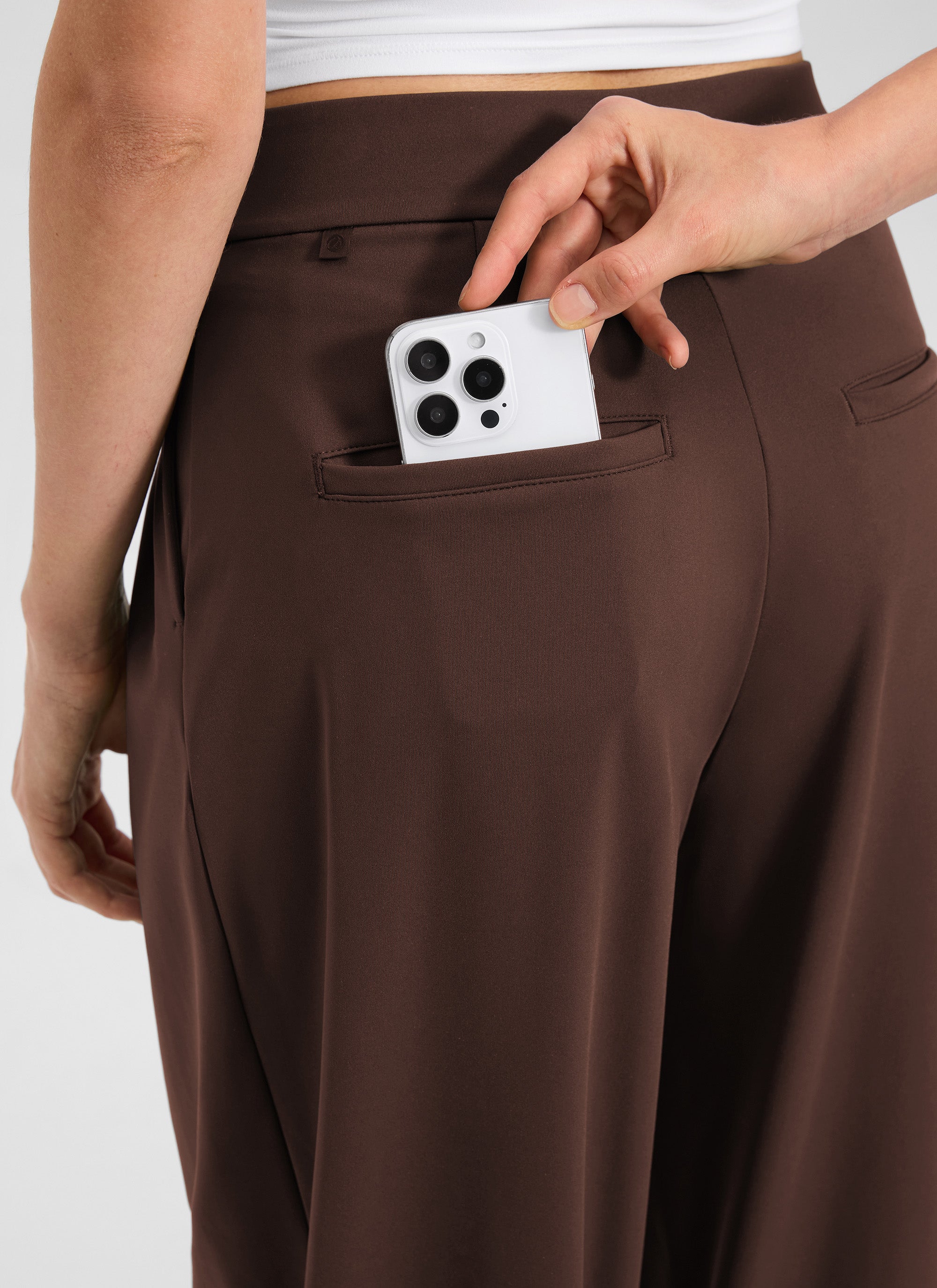 CRZ YOGA Women's Business High Rise Drawstring Pocket Wide Leg Pant Lava Brown