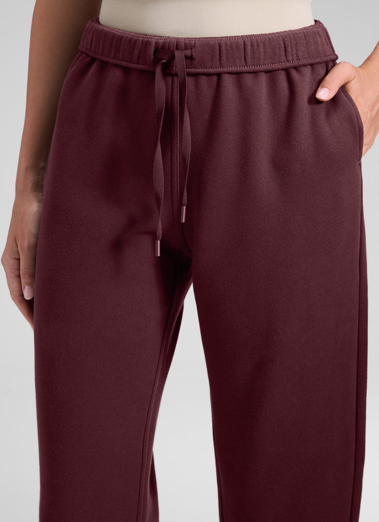 CRZ YOGA Women's Fleece Lined High Rise Drastring Pocket Sweatpants Dark Red 2