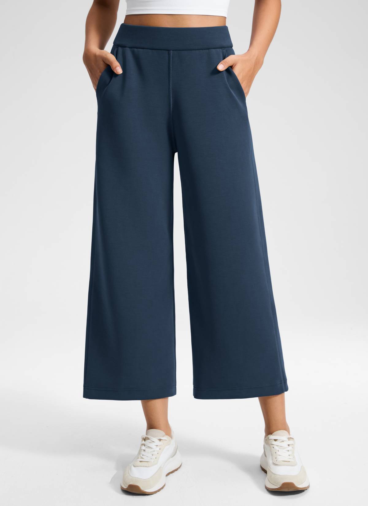 CRZ YOGA Women's SoftAura Casual High Rise Wide Leg Cropped Pant 25