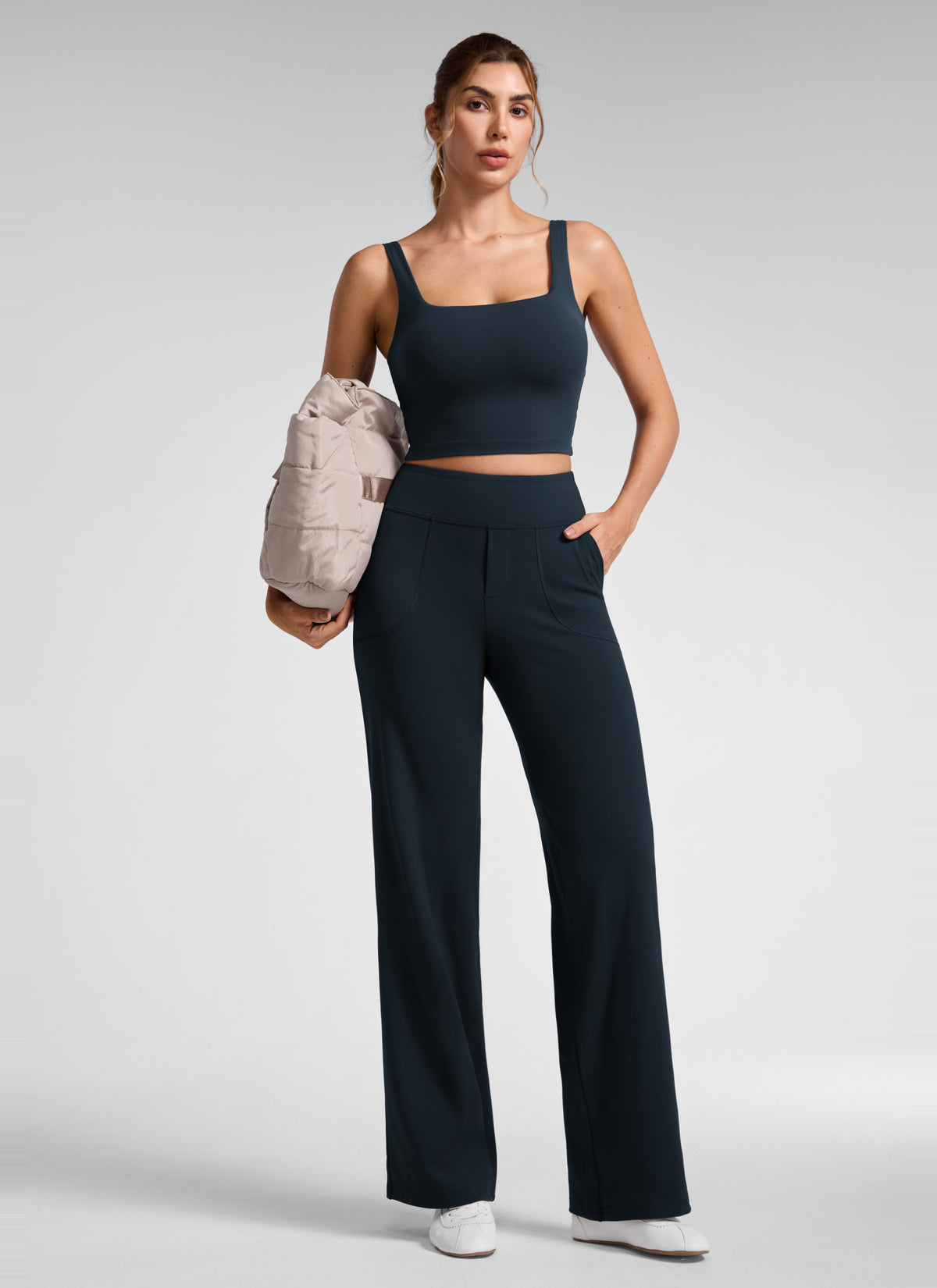 CRZ YOGA Women's Work High Rise Pocket Wide Leg Faux Fly Pant 30