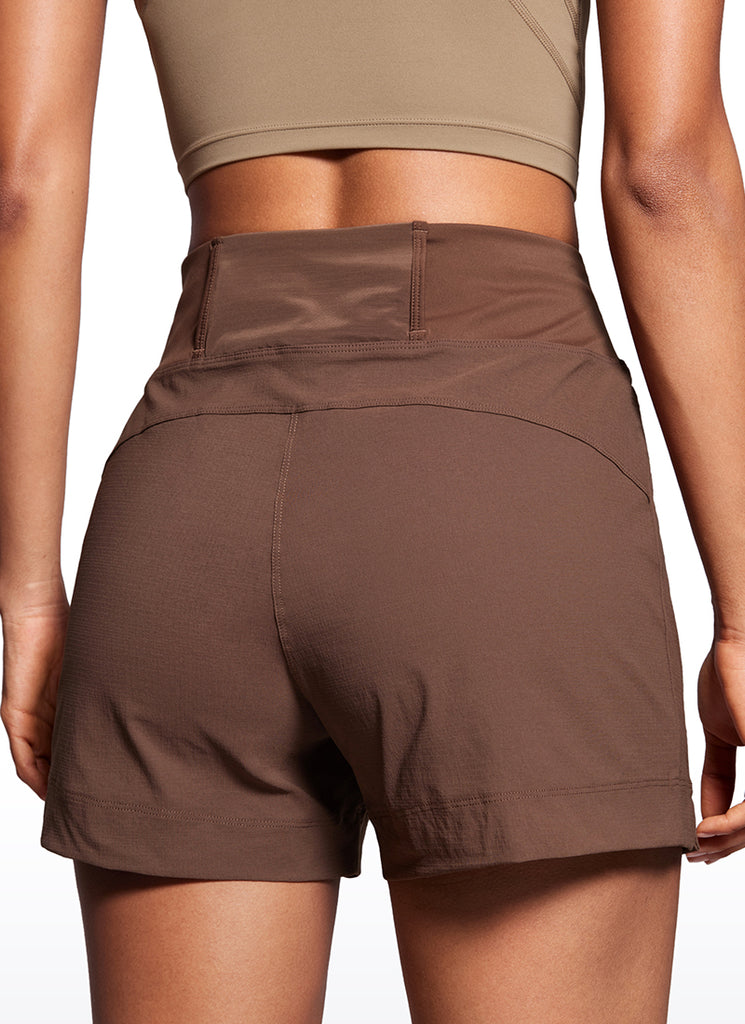 CRZ YOGA Women's Hiking Ripstop Mid-Rise Hiking Shorts Zip Pockets 4'' Cliff Ash