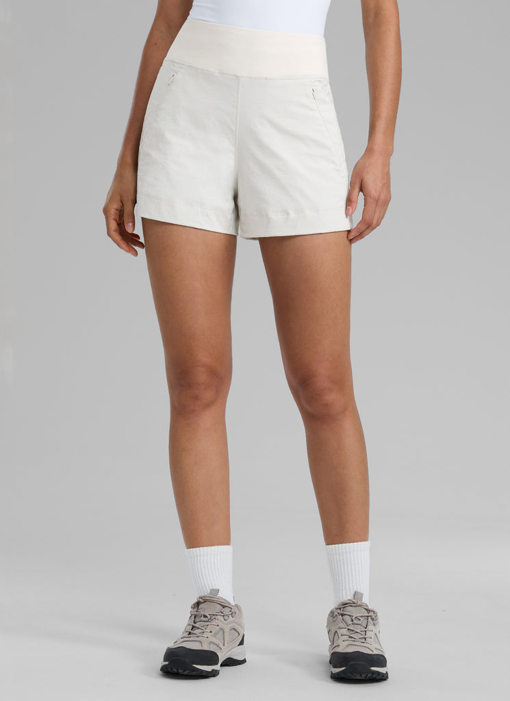 CRZ YOGA Women's Hiking Ripstop Mid-Rise Hiking Shorts Zip Pockets 4'' Pitch Blue