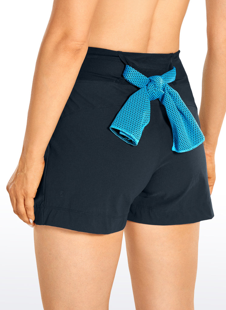 CRZ YOGA Women's Hiking Ripstop Mid-Rise Hiking Shorts Zip Pockets 4'' Black