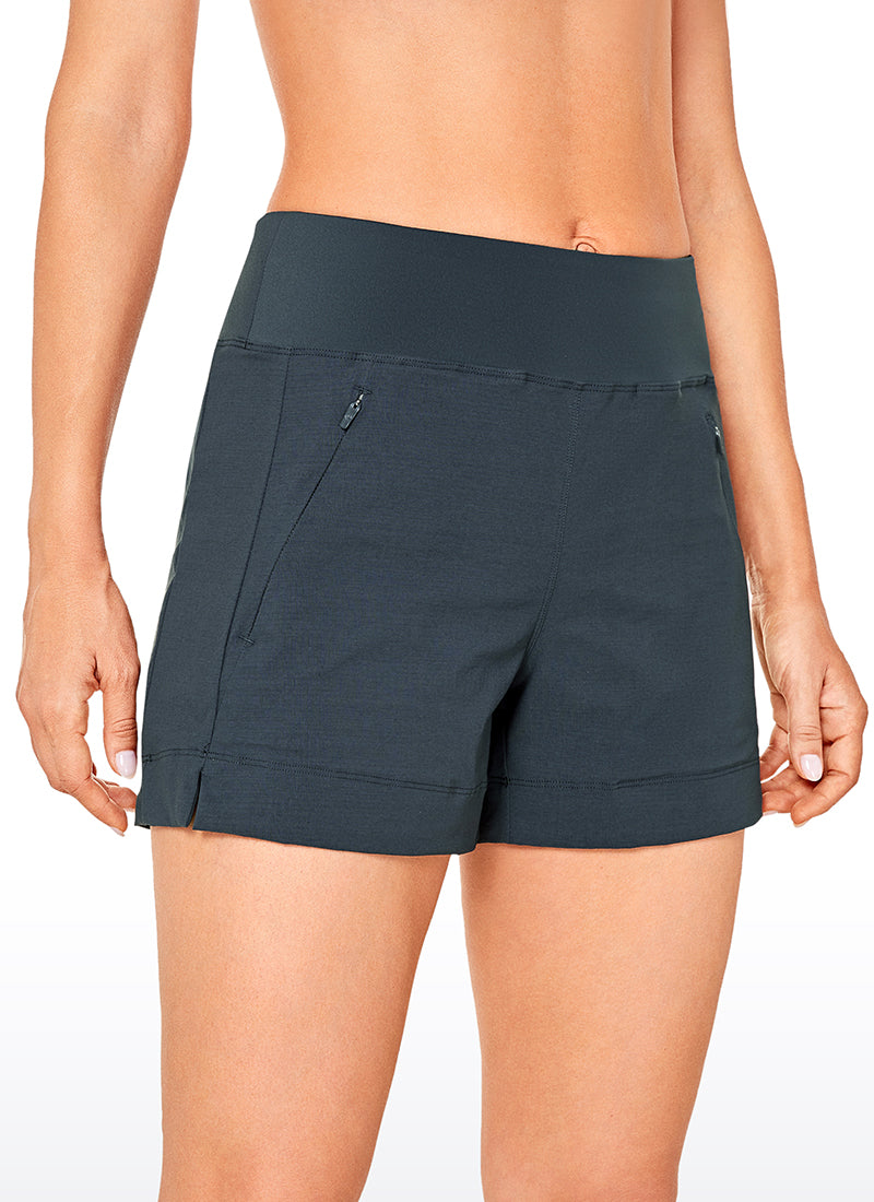 CRZ YOGA Women's Hiking Ripstop Mid-Rise Hiking Shorts Zip Pockets 4'' Grey Sage